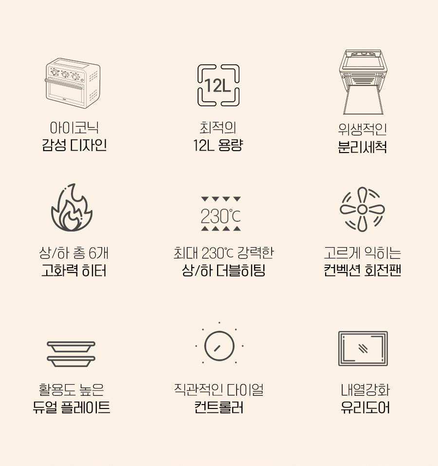 리큅 미니 가정용 소형 에어프라이어 오븐 12L LAF-MO1208